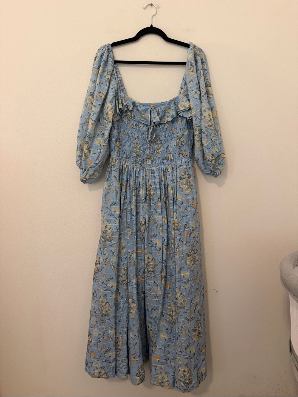 Free People Oasis Smocked Midi Dress Size XL Floral Cottagecore Boho